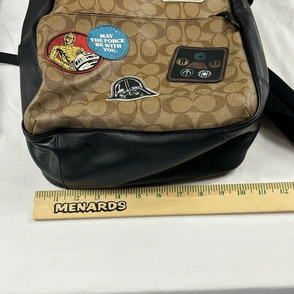 Coach Brown Signature Canvas Star Wars Patch Backpack with Black Trim